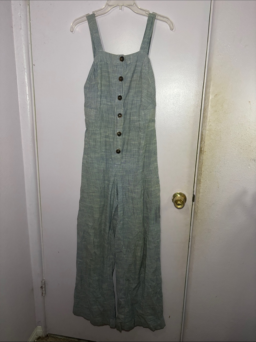 Japna Denim Blue Button-Front Wide-Leg Jumpsuit